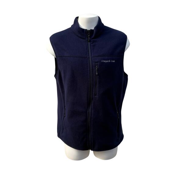 Vineyard Vines Fleece Vest Sz XL Navy Blue Pockets Full Zip Preppy Outerwear - Picture 3 of 10